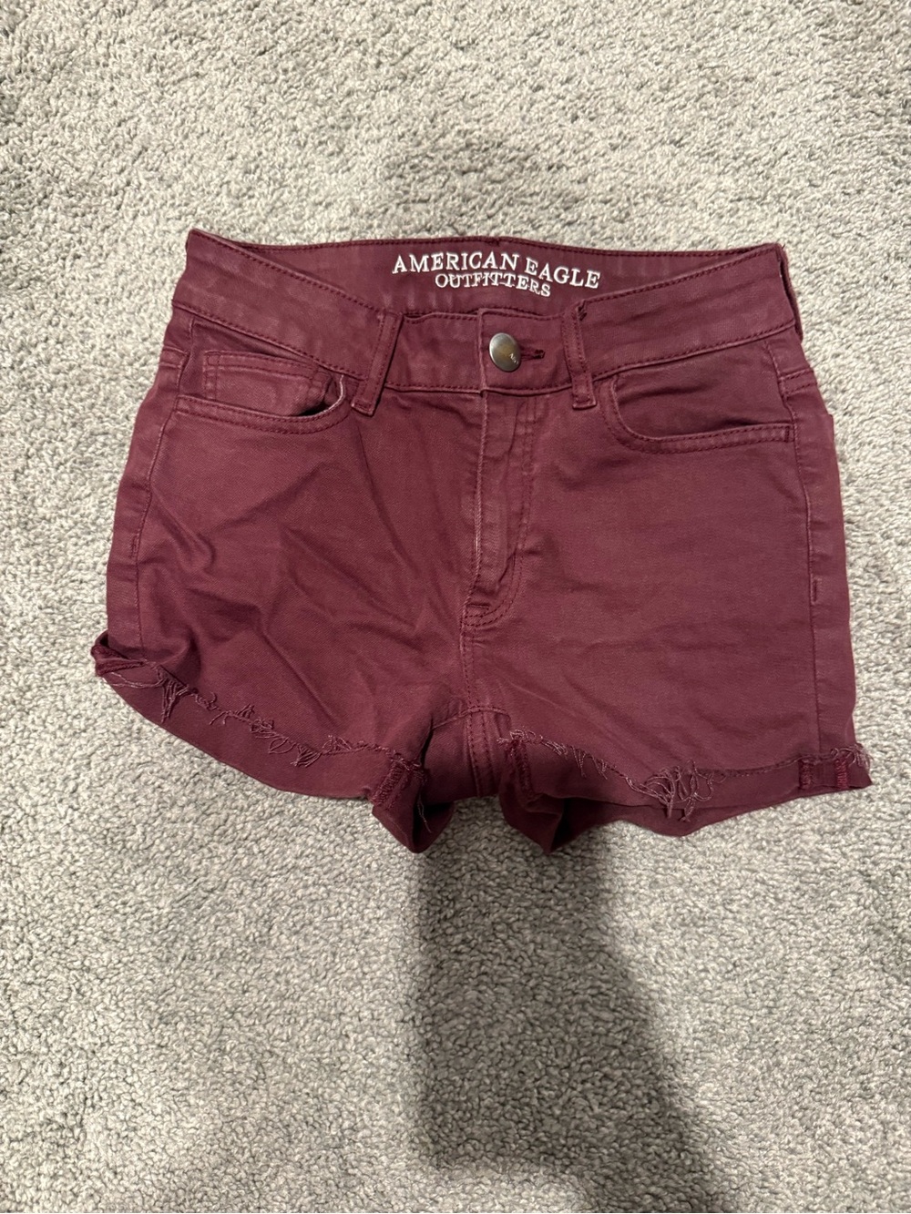 American Eagle Outfitters Women's Maroon High-Rise Denim Shorts